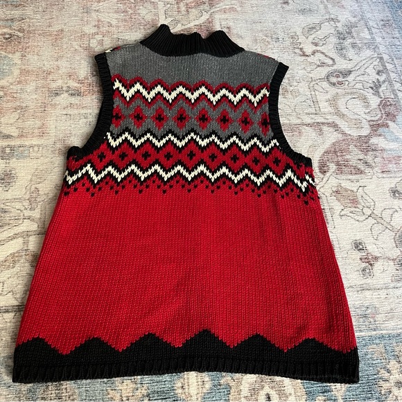 Vintage Coldwater Creek Sweater Vest Womens S Knit Red Black Gray Holiday Zip - Picture 4 of 6